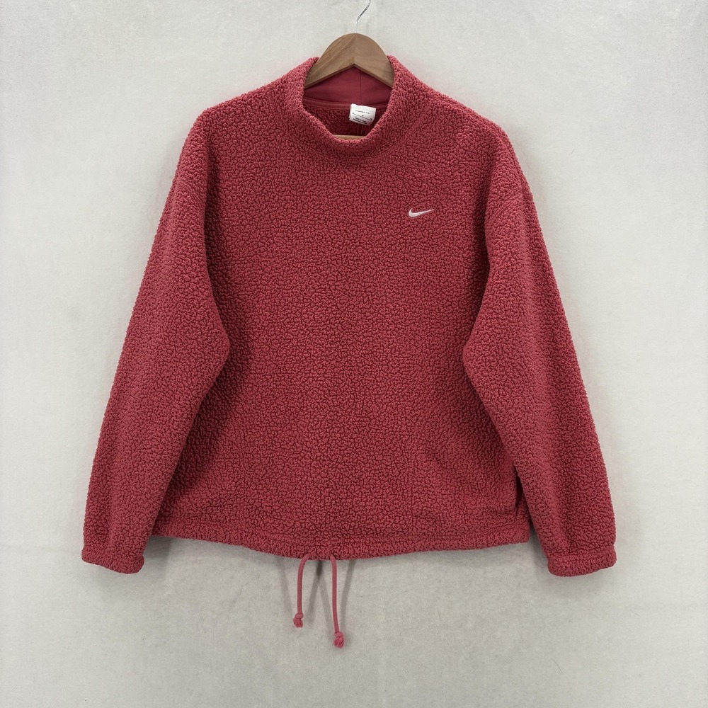 Nike Therma-FIT Sherpa Fleece Sweatshirt Womens Medium Pink Thermal Pullover